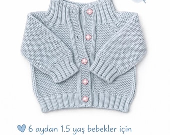 Cárdigan de bebé tejido a mano, suéter de bebé tejido, chaqueta de bebé, 6-18 meses, regalo suave hecho a mano para bebé