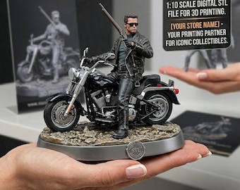 Terminator 2 T-800 y Harley Davidson Fat Boy - Modelo detallado para impresión 3D / STL