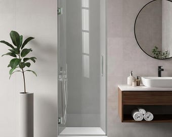 Hinged Frameless Shower Door, 3/8" Clear Tempered Glass