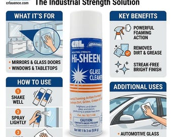 Hi-Sheen Aerosol Glass Cleaner, Industrial Strength, No-Streak Finish