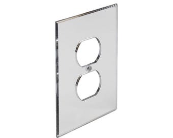 Acrylic Mirror Duplex Outlet Cover – 1-Gang Receptacle Wall Plate, Beveled Edge