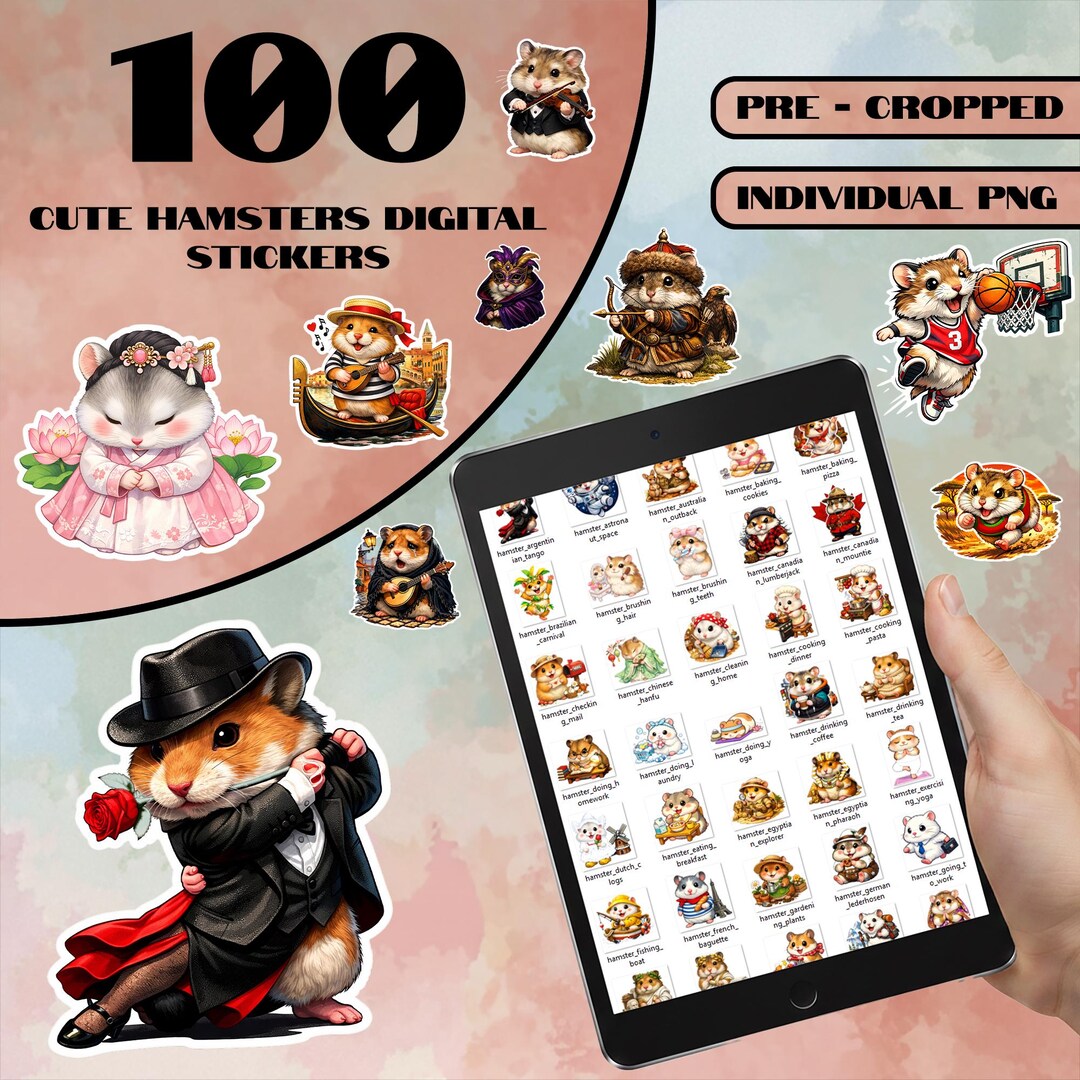 100 Hamster Stickers Bundle, Digital Clipart, Pre-cropped PNG ...