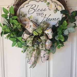 Farmhouse house everyday day Bless This Home Wreath. image 1