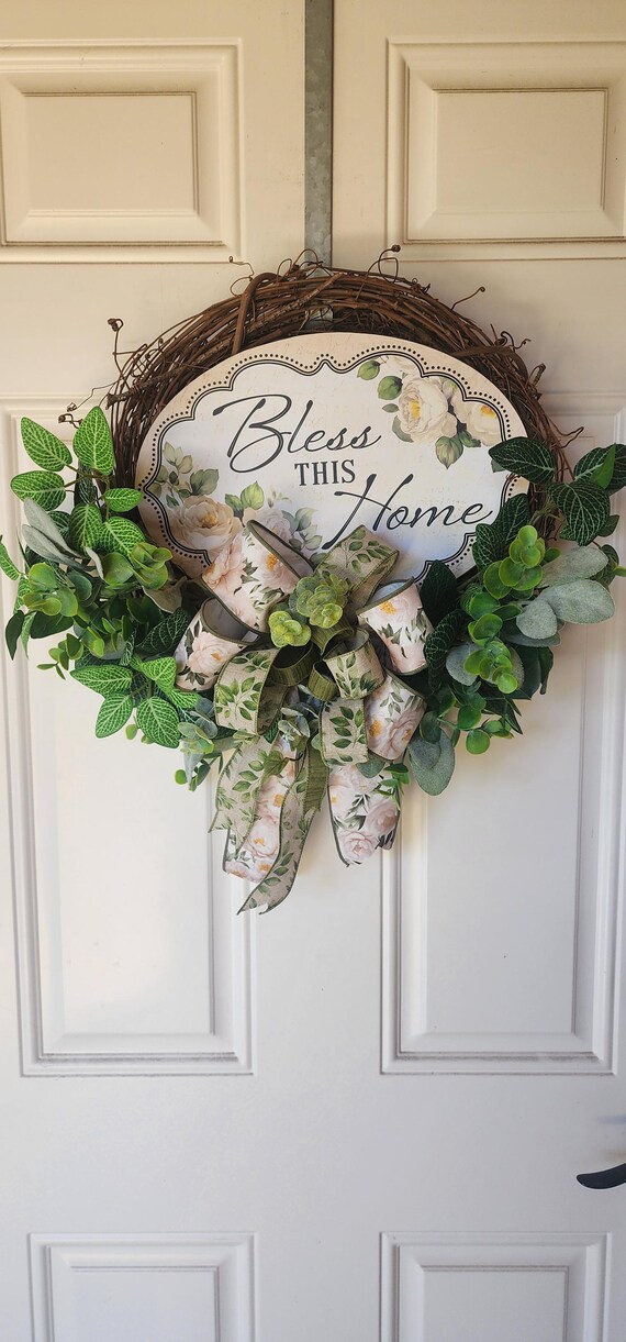Farmhouse house everyday day Bless This Home Wreath.