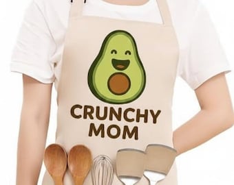 Crunchy Mom Funny Aprons for Women with Pockets - Cute Baking and Cooking Aprons - Christmas Gifts for Mom and Wife (Avocado)