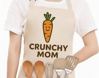 Funny Crunchy Mom Apron with Pockets – Wholesome Kitchen Baking Cooking