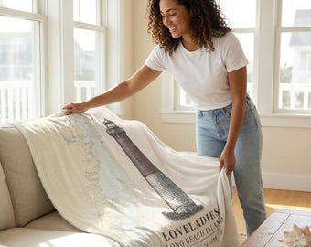 Custom Long Beach Island Blanket | Nautical Chart Throw, LBI Map Gift with GPS Coordinates, 50x60 & 60x80 Plush Fleece, Choose Your Town