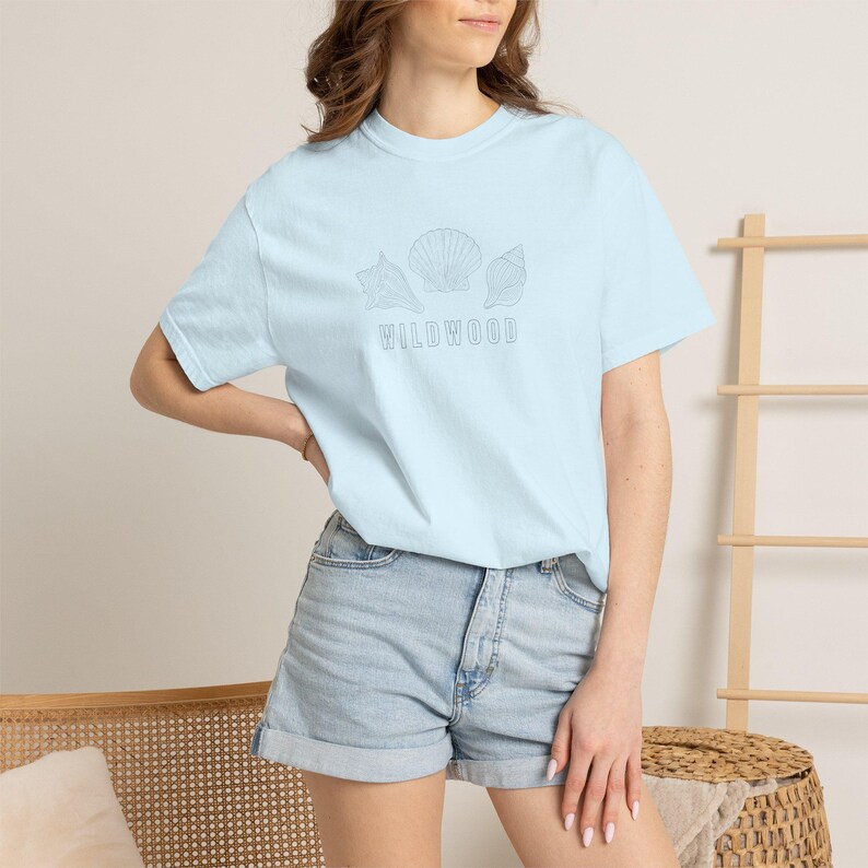 Wildwood New Jersey T-Shirt, Coastal Shell Tee, Wildwood Beach Shirt, Jersey Shore Shirt Chambray