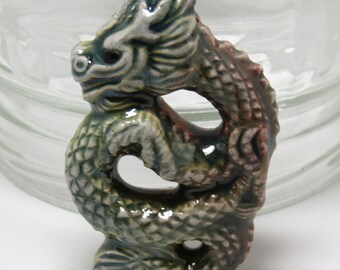 Multicolored Matte Raku Ceramic Dragon Design Beads