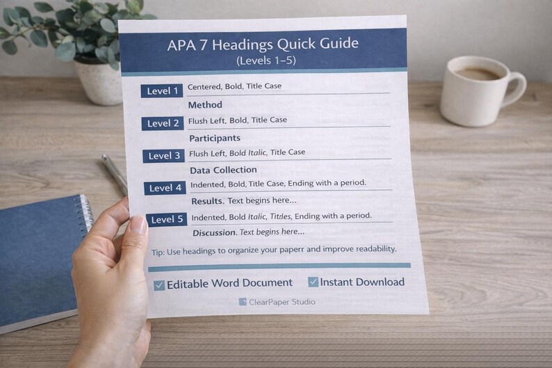 APA 7 Headings Guide | College Paper Format, Levels 1-5 (editable Word ...