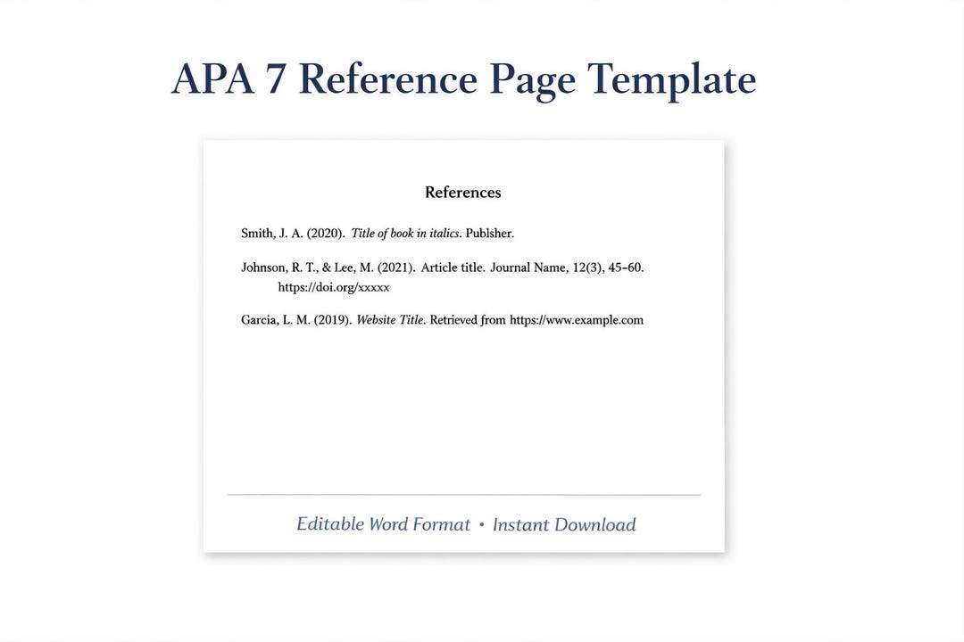 APA 7 Reference Page Template | Editable Word Format (instant Download ...