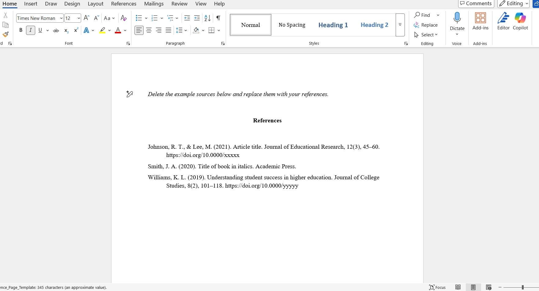 APA 7 Reference Page Template | Editable Word Format (instant Download ...