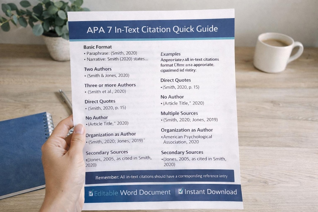 APA 7 In-text Citation Guide | Editable Word/pdf | APA Citation Cheat ...