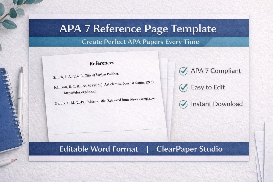 APA 7 Reference Page Template | Editable Word Format (instant Download ...