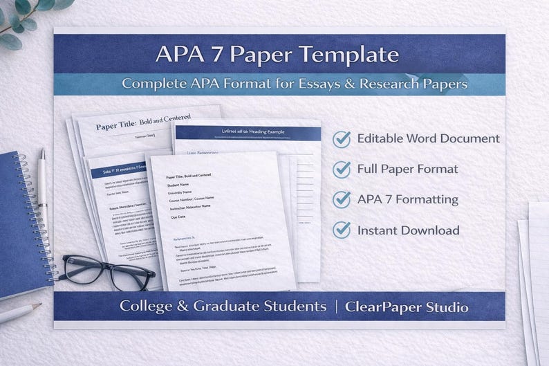 APA 7 Full Paper Template | Editable Word | College & Graduate Student ...