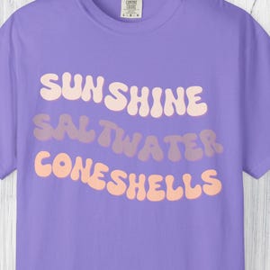 Sunshine Saltwater Coneshells T-shirt, Beach Vibes Pastel Retro Text Tee