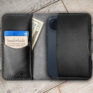 iPhone Duo Leather Wallet Case, handmade in USA from veg-tanned Italian cowhide
