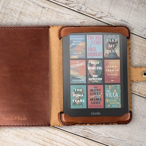 Leren Kindle Colorsoft Signature Edition-hoes in foliostijl, handgemaakt in de VS van premium plantaardig gelooid Italiaans leer.