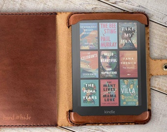 Leather Kindle Colorsoft Signature Edition folio style case / cover handcrafted in the USA from premium veg-tanned Italian cowhide.