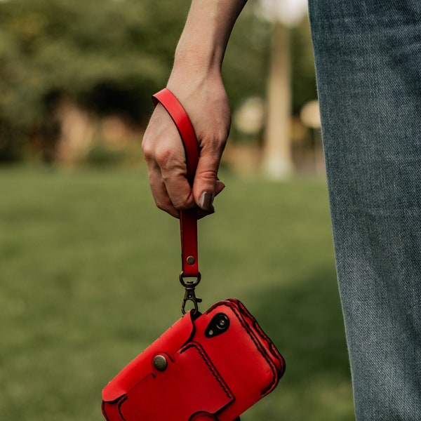 Leather Wristlet, Lanyard Add-On for Leather Wallet Case