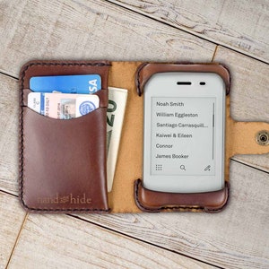 Capa tipo carteira de couro Light Phone 2, feita à mão nos EUA