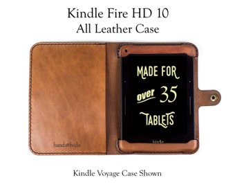 Kindle Fire HD 8 or 10 Case - All Leather handcrafted in the USA from veg-tanned cowhide