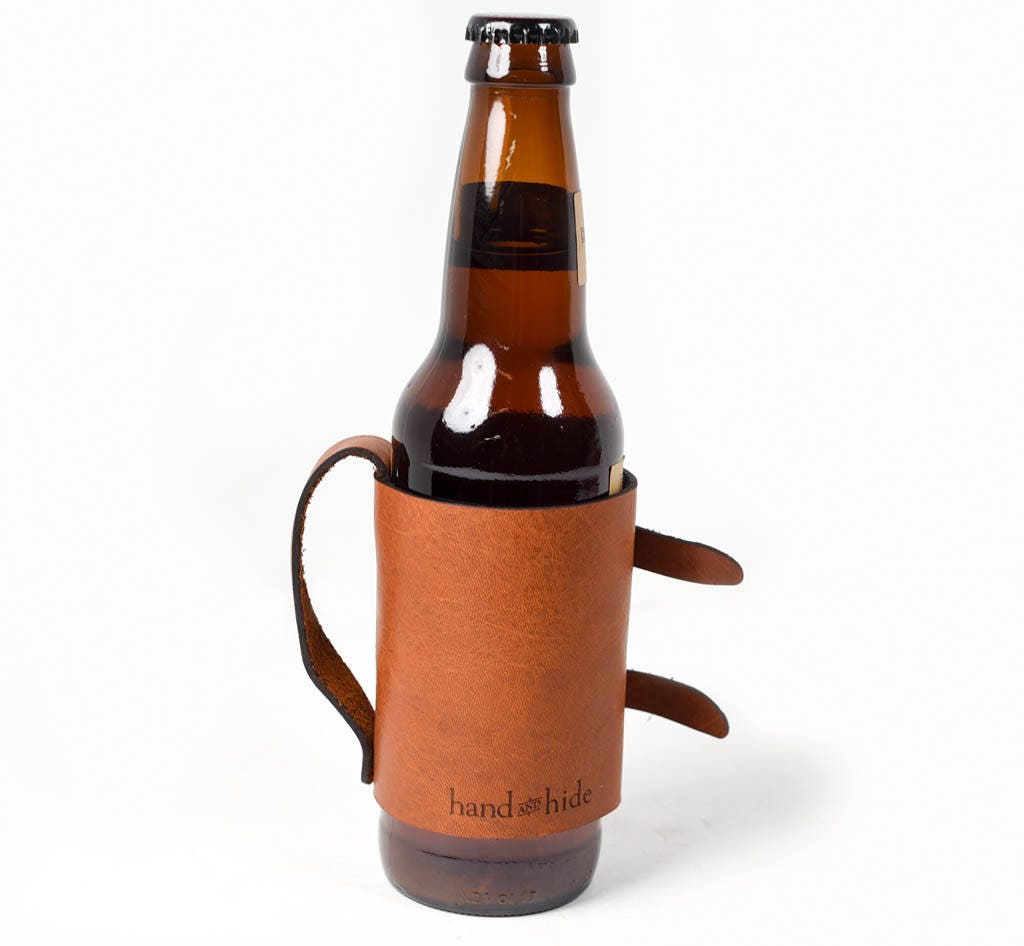 Leather Beer Holder, Beer Handle, Great Gift, Leather Beer Sleeve, Beer Cozy,  Beer Bottle Sleeve, Leather Bottle Sleeve, Leather Beer Handle 