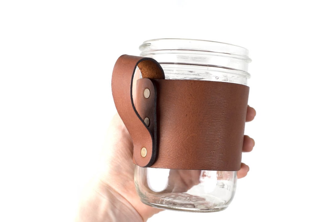 Leather Mason Jar Handle, Mason Jar Holder, Mason Jar Sleeve, Leather