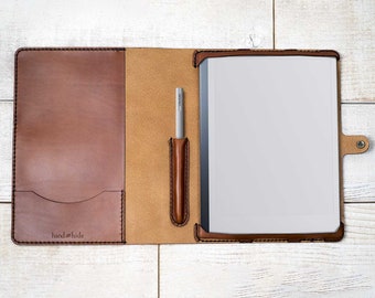 Xiaomi Note 2023 E-Reader leather folio case with stylus sleeve, handcrafted from veg-tanned full-grain leather, professional, made in USA