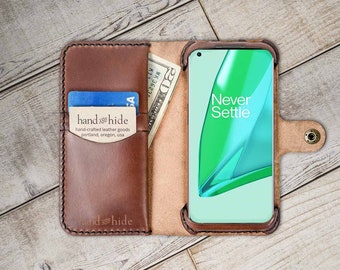 OnePlus 9 or 9 Pro Leather Wallet Case, oneplus 9 Pro case, oneplus 9 wallet case, custom phone case, crossbody phone case, handcrafted