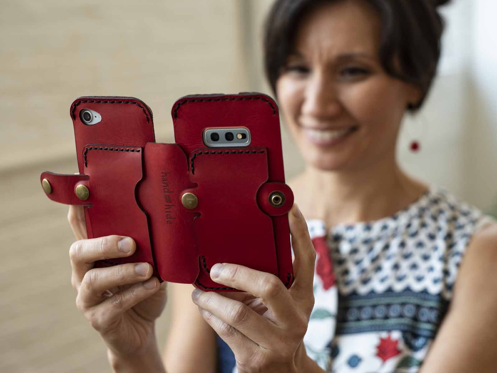 Leather Double Phone Case, Dual Phone Case for Work and Personal 