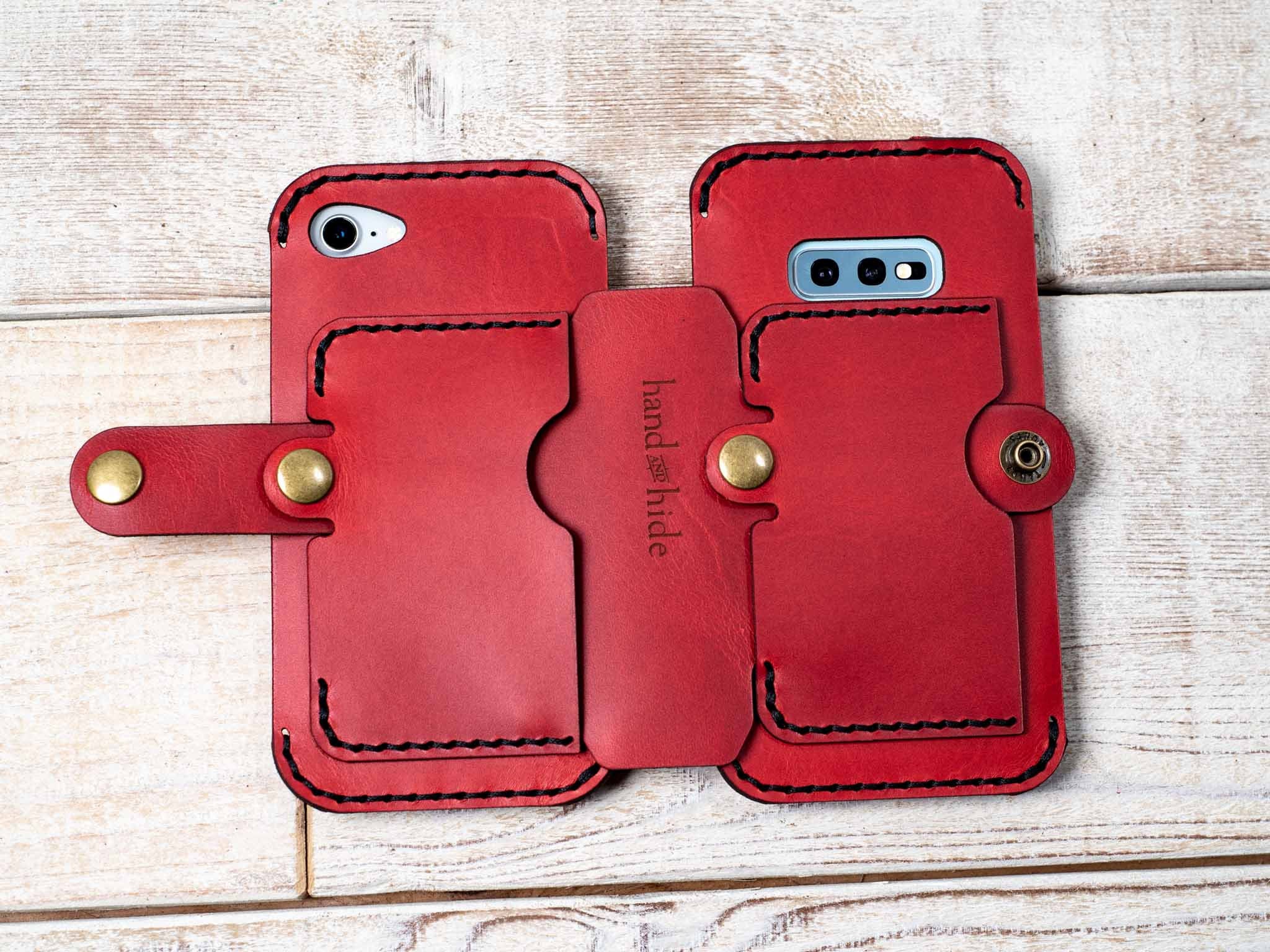 Dual Phone Pouch Case Leather Double Decker Slim Long Wallet for Cards  Phones