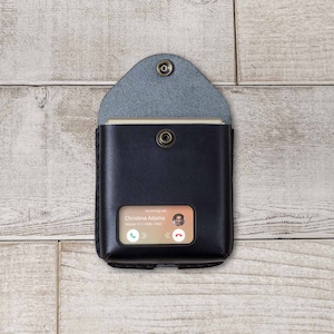 Galaxy Z Flip 7 or earlier Z Flip Model Leather Pouch Case, handmade with optional belt loop, clasp or wristlet
