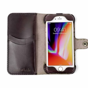 Funda tipo billetera de cuero hecha a mano para iPhone 6s