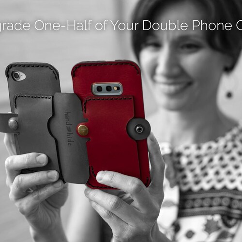 Custom Leather Double Phone Case Handmade Dual Phone Case 2 Etsy