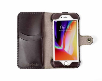 iPhone 8 Ledertasche aus italienischem Rindsleder in den USA handgefertigt.