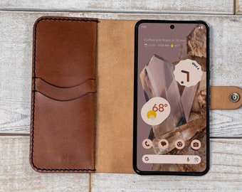 Google Pixel 7 Pro Leather Wallet Case, folio cover handcrafted in the US from Italian leather