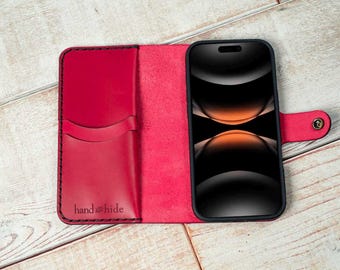 iPhone 17 Air Leather Wallet Case, handmade in USA from veg-tanned Italian cowhide