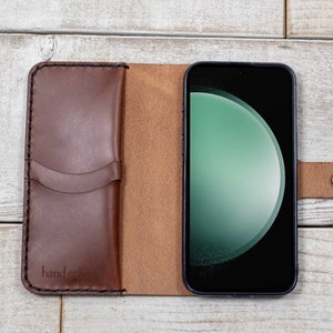 Funda de cuero tipo billetera para Samsung Galaxy S24 FE, funda duradera para teléfono fabricada en EE. UU. con cuero curtido vegetal