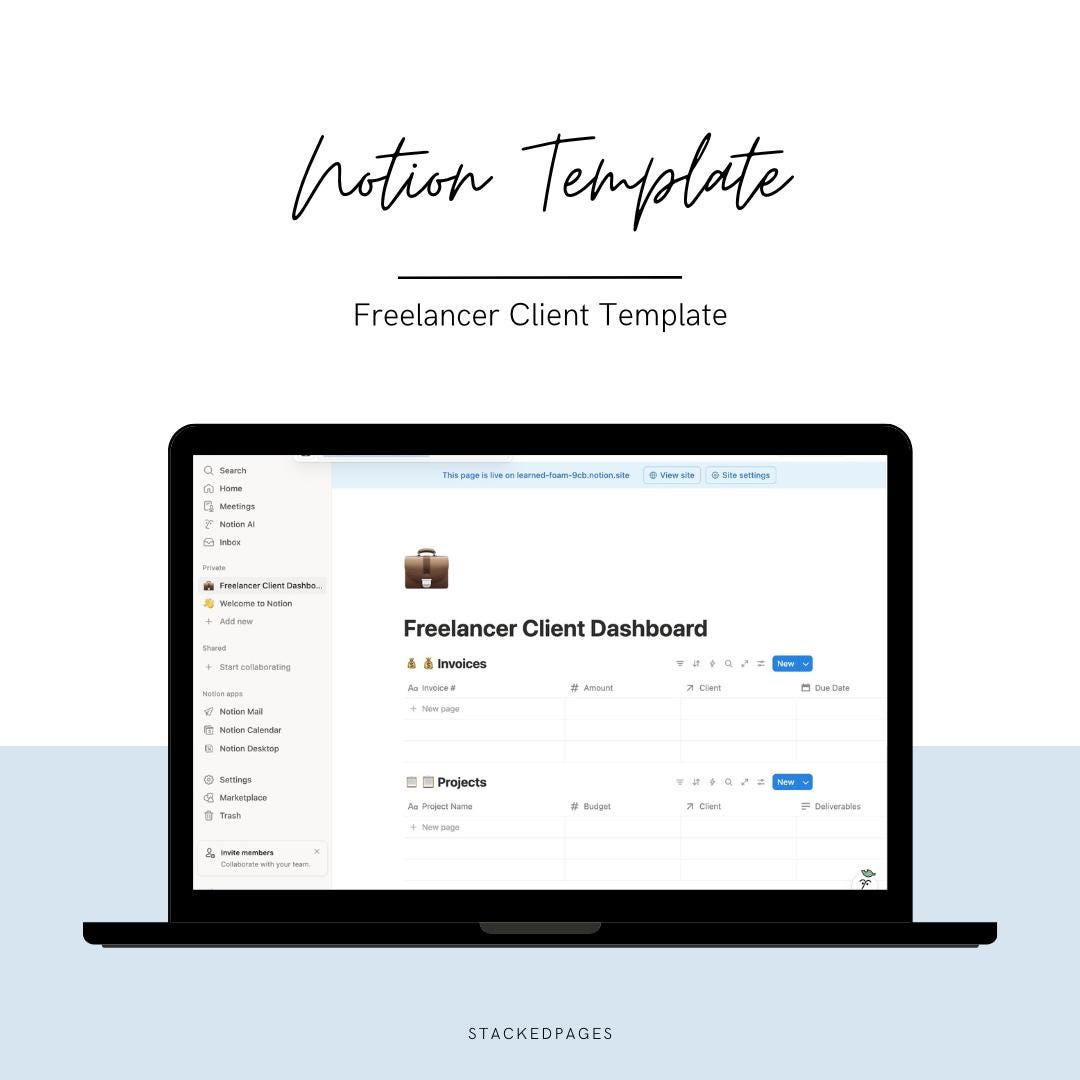 Freelancer Client Dashboard | Notion Template, Project Tracker (PDF ...