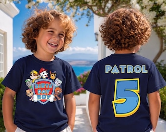 Personalized Puppy Patrol Birthday Shirt, Custom Rescue Dog Outfit, Boys 5th Birthday Top