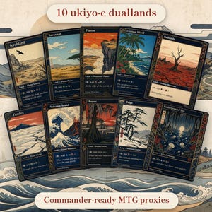 Ukiyo-e Duallands MTG Proxy Set — Japanskt träblockslandpaket — Commander Manabase