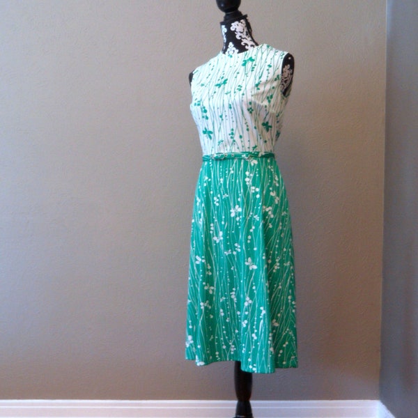 Vintage Sleeveless Dress with Cute Butterfly Design and Original Belt - M - FREE U.S. SHIPPING