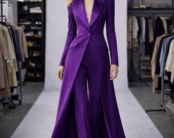 Women's 2 Piece Wedding Suit Formal and Evening outfit-Tuxedo Purple