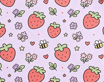 Sweet Strawberry Bee Faux Leather Sheets, Crafts Supplies for Earring Hair Bows Jewelry Making, Synthetic Leather, Printed Faux Leather