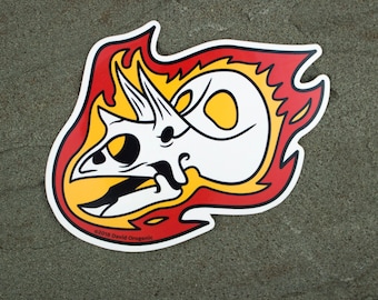 Torosaurus Flaming Dinosaur Skull Sticker | Triceratops sticker | Dinosaur Gift | Vinyl Dinosaur Decal