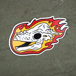 Pachycephalosaurus Flaming Dinosaur Skull Sticker | Dinosaur laptop sticker | Dinosaur Gift | Vinyl Dinosaur Decal