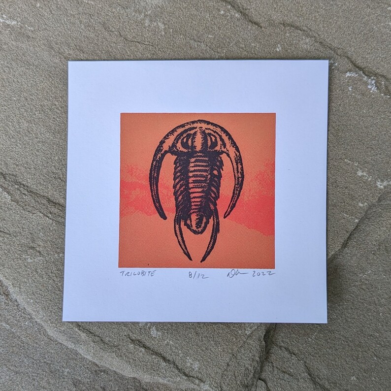 Little Trilobite Silkscreen Print Fossil Art Paleontology image 1