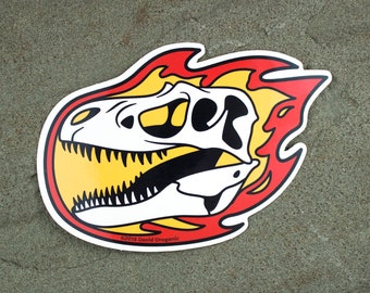 Gorgosaurus Flaming Dinosaur Skull Sticker | Tyrannosaurus sticker | Dinosaur Gift | Vinyl Dinosaur Decal