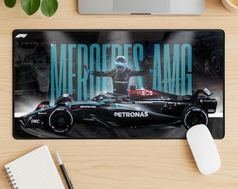 Mercedes F1 Mouse Pad, Formula Racing Gaming Desk Mat, AMG Petronas Car Extended Desk Pad, Stitched Edge Non Slip Gift